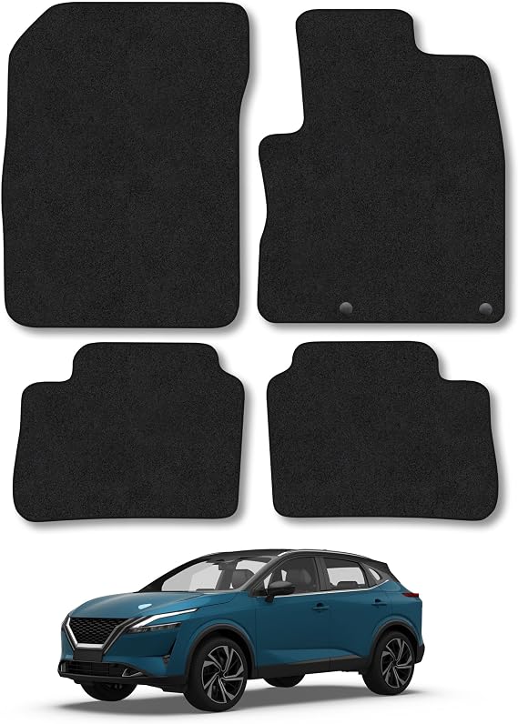 Nissan Qashqai (2021+) [E-Power] Carpet Car Mats | Black Edge Trim Tailored Fit Floor Mats Full Coverage Protection Accessories Easy Clean Anti Slip Made in the UK