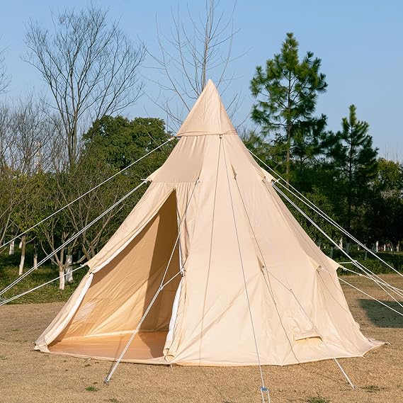Tent, 3-4 Person Breathable Pyramid Canvas Bell Tent Instant Easy Set-Up 4-Season Yurt Tents for Family Outdoor camping, Hiking
