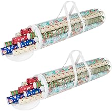 Elf Stor Paper Gift Wrap Storage Bag for 31 Inch Rolls | 2 Pack, Polyvinyl Chloride Nylon, Clear and White, L