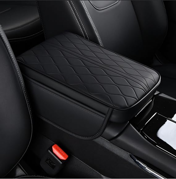 Car Armrest Cushion with Storage Pockets, Memory Foam Centre Console Cover, Universal Auto Interior Accessories, Elbow Support Pad for Driving Comfort, Non-Slip Leather Box Mat, Black