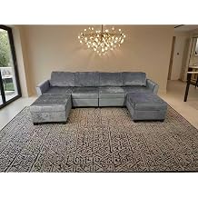 U-Shape Sectional Sofa with Storage Ottomans, Crushed Velvet, 290cm, Multiple Hidden Compartments, Available in Grey and Blue (grey)