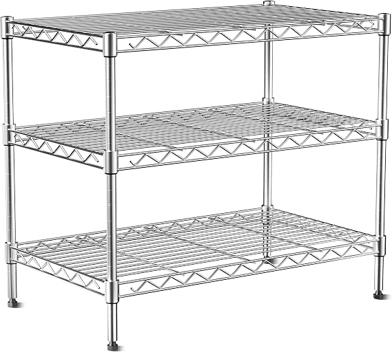3 Tier Metal Shelving Unit on Lockable Wheels,61x35x55cm(WxDxH)