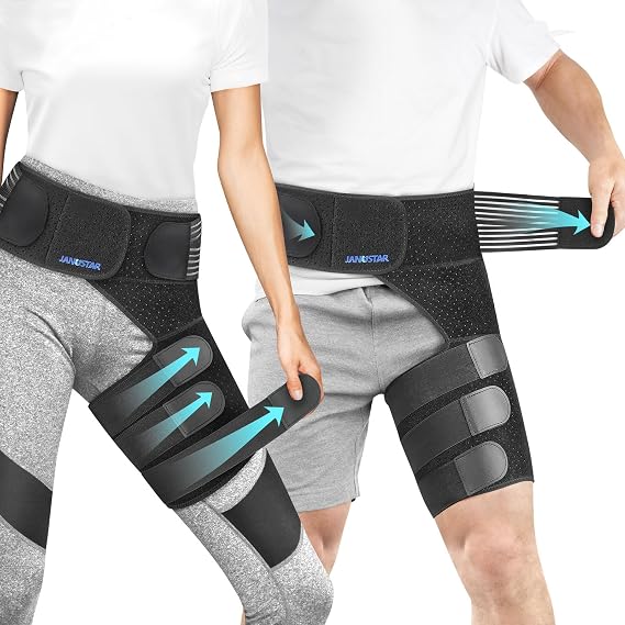 Hip Brace for Sciatica Pain Relief - Compression Groin Support Wrap for Men and Women - Effective Thigh, Hamstring and Hip Pain Relief - Left Leg