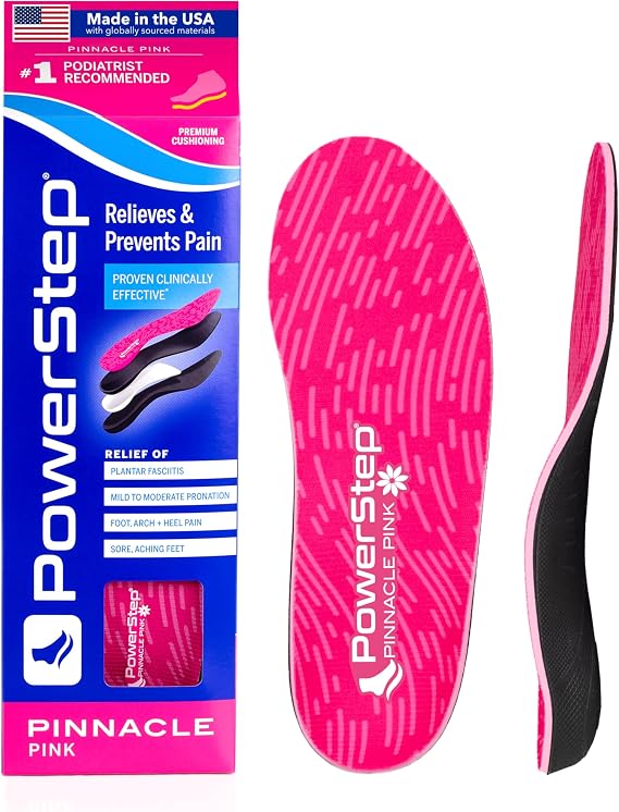 Powerstep Pinnacle Pink Orthotics for Women - Arch Support Inserts for Pain Relief & Plantar Fasciitis - Firm + Flexible for Increased Comfort, Stability and Control from Pronation