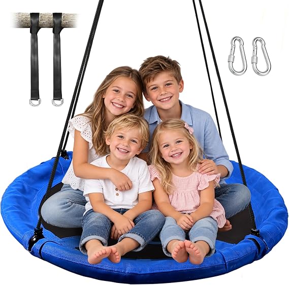 RedSwing Saucer Tree Swing for Kids Indoor Outdoor 43" Large Round Swing 500lb Capacity Tree Swing Set Backyard Playground Easy Installation Blue Green Blue sw23041