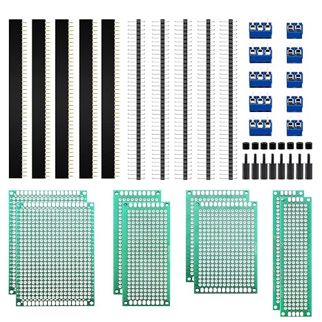 VooGenzek PCB Board Kits, Double Sided Printed Circuit Boards, Male/Female Header Connectors, 2/3 Screw Terminal Pins, Nylon Columns (8+10+10+8)