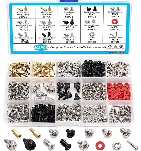 502PCS PC Screws Assortment Kit, Anti-Rust Motherboard Standoffs Screws Set, Computer Fasteners for ATX Chassis, SSD, HDD, Laptop, Graphics Card, PC Fan, CD-ROM, DIY PC Installation & Repair