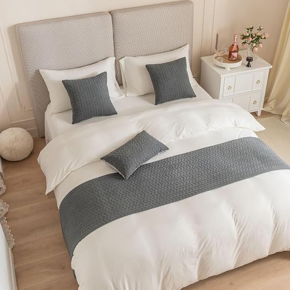 Bed Runner King Size and matching cushions set, Grey Luxury Hotel Grade no Fading Soft Scarf - Bedroom Guesthouse Bedding Protection 45 X 240cm