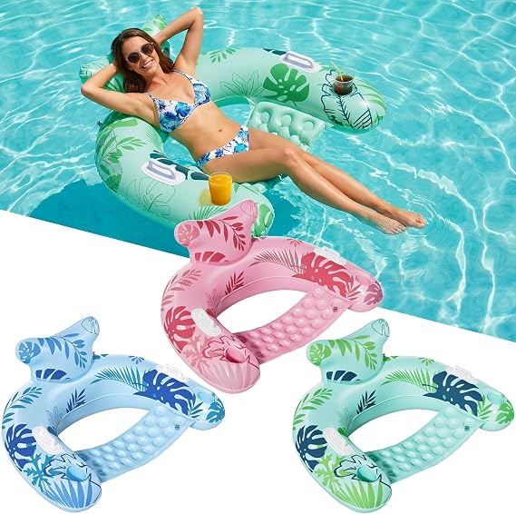 SOLAVERO Inflatable Pool Float for Adult with Cup Holders and Handles