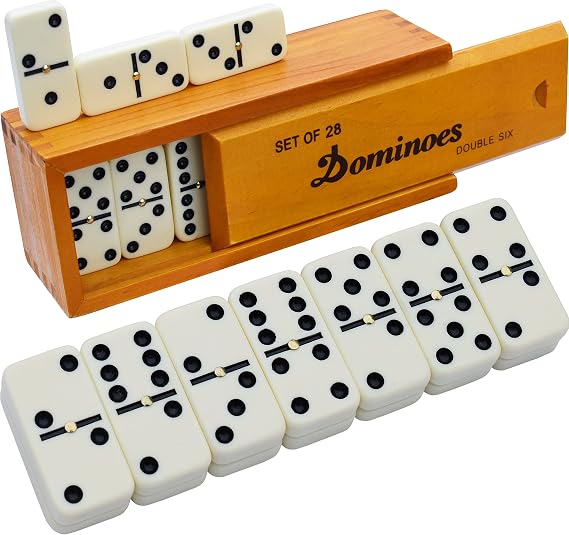 Queensell Yetişkinler için Dominos Seti - Domino - Klasik Masa Oyunları, Çocuklar ve Yetişkinler için Çift 6 Domino Aile Oyunları - Çift Altı Standart Domino Seti Ahşap Kılıflı 28 Fayans Seti, Juegos