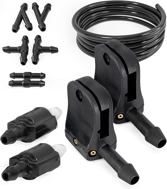 Click&Fit Windscreen Washer Nozzles for Wiper Arm compatible with Trucks-Vans Ford Transit, Mercedes Sprinter, VW Crafter Fiat Ducato Volvo FH DAF Scania Iveco – Screen wash jets, 3-way, Extension set