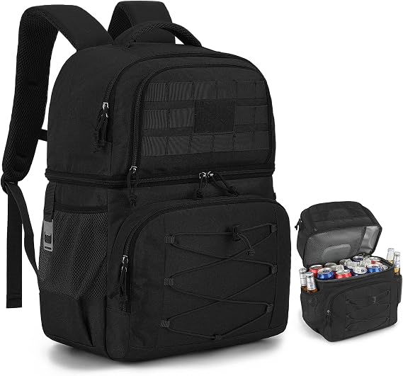 Tactical Cooler Backpack Double Deck Cool Bag Rucksack for Men Small Insulated Lunch Backpack With 2 Compartment Leak-Proof Soft Coolers for Picnics, Camping, Hiking, Beach