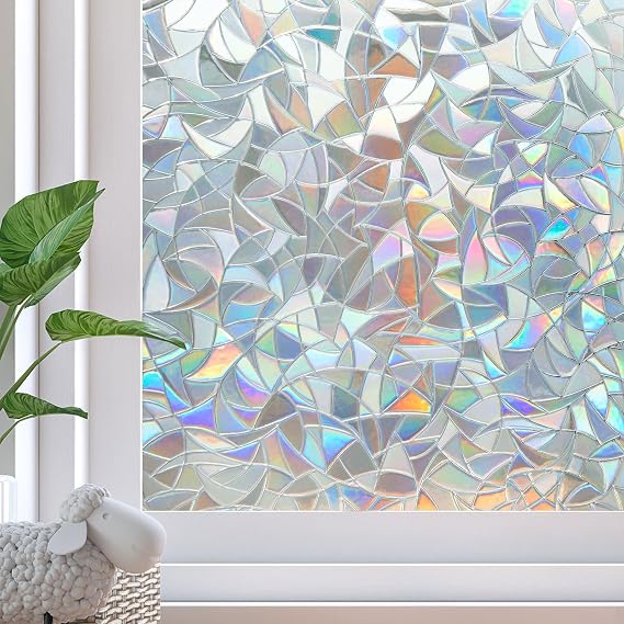 Rainbow Window Privacy Film Decorative, Static Cling Stained Glass Windows Tint for Home, 3D Decals Window Clings for Glass Windows, Suncatcher Cover Stickers (35.4" x 78.7")