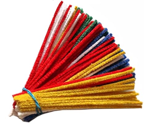 Germanus pipe cleaners, colourful, red, yellow, blue, green, white, chenille wire bending plush for crafts and decorating for children and adults, pack of 100