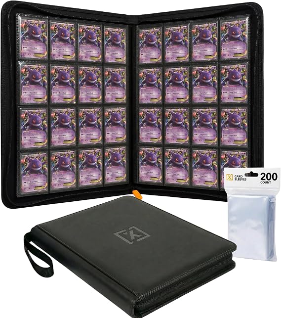 X PRO 1000+ Card Binder | 16 Pocket Card Binder |  with 200 Card Sleeves | Compatible with TCG, Sports, MTG & More - Ringless Trading Card Binder | Card Binder 1000 Pockets | TCG Binder