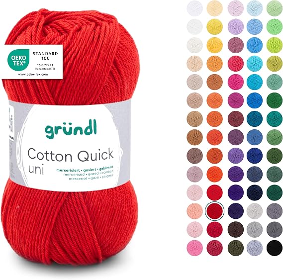 Gründl Wool Cotton Quick Plain Crochet Yarn 1 Ball 50 g Cherry