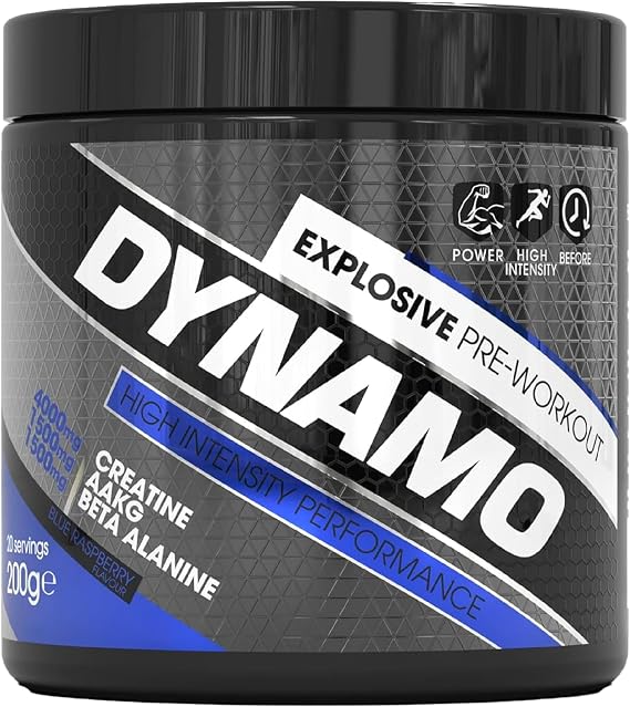 Protein Dynamix - Dynamo Pre Workout - High Intensity Performance - Blue Raspberry - 3000mg Citrulline + AAKG • 2500mg Beta Alanine • 2000mg Creatine • 250mg Caffeine • 200g