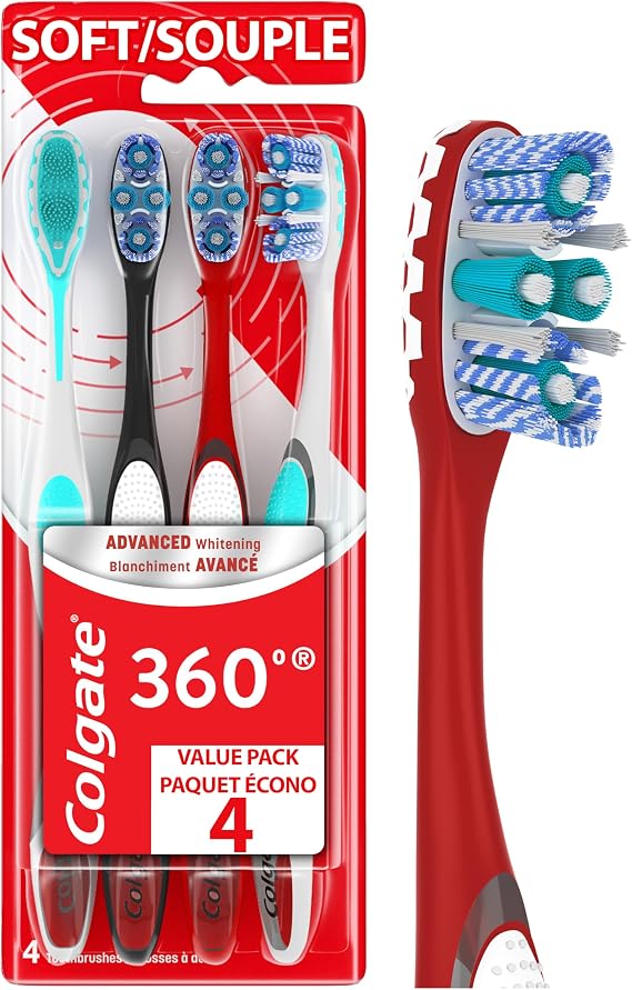 Colgate 360 Optic White Advanced Whitening Toothbrush, 4pk, Soft