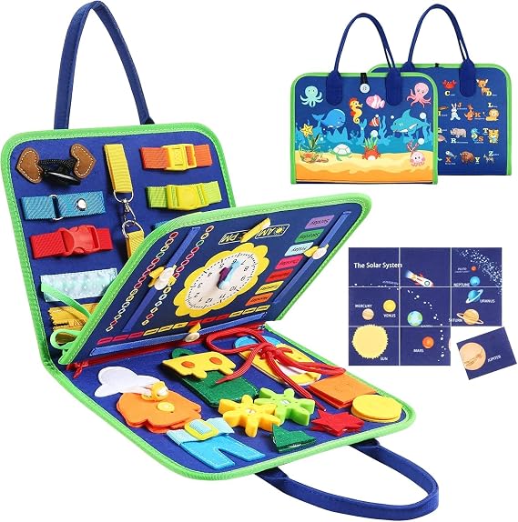 Busy Board for Toddlers, Montessori Learning Sensory Toys Activity Board