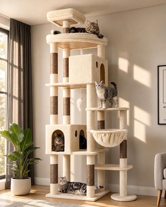 Globlazer F83 Cat Tree Tower 213 cm Multiple Lounging Areas for Large Cats