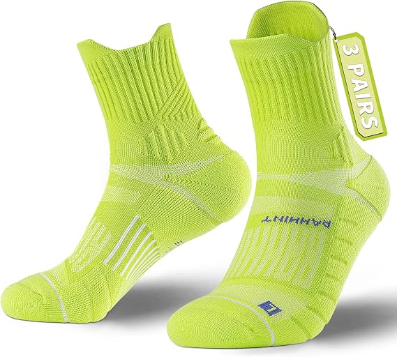 Rahhint Coolmax 3 Pack Quarter Compression Running Socks Men Women Breathability Moisture-Wicking Sports Socks Anti Blister Walking Socks with TAB Design and Arch Support