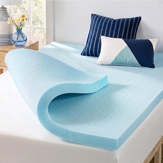 Best Price Mattress 2 Inch Ventilated Memory Foam Mattress Topper, Cooling Gel Infusion, Dorm Essentials, Twin XL Blue