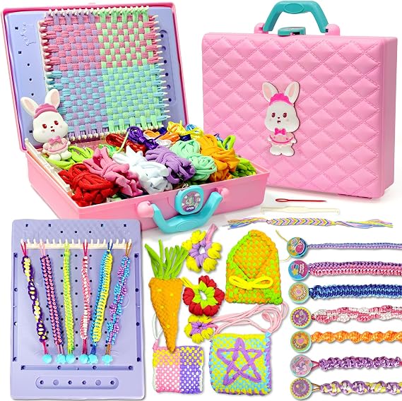 KuflooQ 2-in-1 Weaving Loom Kit Toys with Bracelet Making Kit for Girls