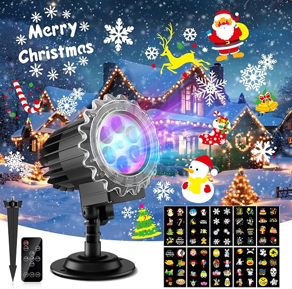 MATEPROX Snowflake Projector Lights, IP65 Waterproof Christmas Snowflake LED Light Projector for Indoor and Outdoor Garden Lawn House Party Decor Festival Decoration
