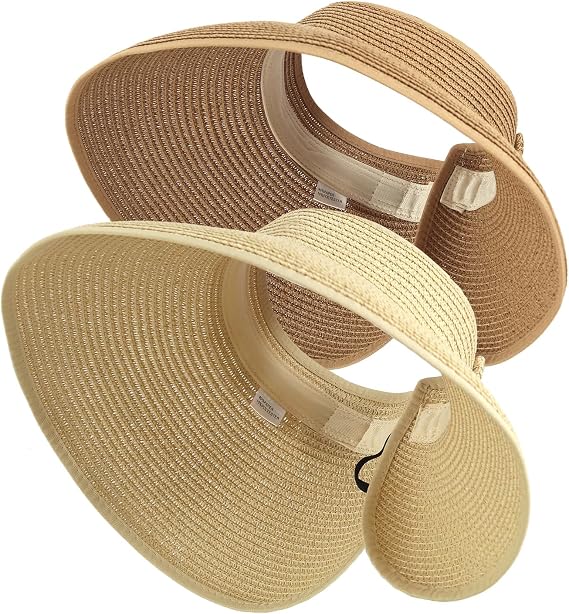 Straw Hat Women Foldable Visor Hats,Sun Visors for Women Wide Brim Straw Ponytail Summer Beach Hat