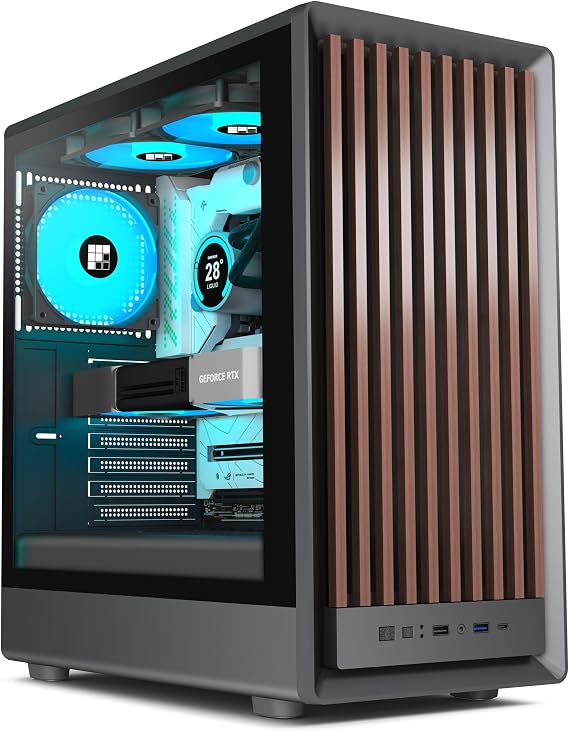 FOIFKIN M1 PC Case ATX with 4 PWM ARGB Fans, Front in Walnut Wood,Computer Case Mid-Tower,High Airflow,240mm Radiator Support,ATX Case Black,Gaming PC Case,Type-C(Black, M1)