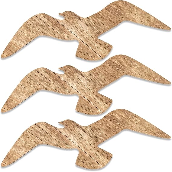 Xisakaca 3pcs Wood Seagull Wall Decor, Wooden Sea Birds Beach Coastal Theme Ocean Art Wall Sculpture, Vintage Ornaments for Home Lake House Bathroom Kid's Room
