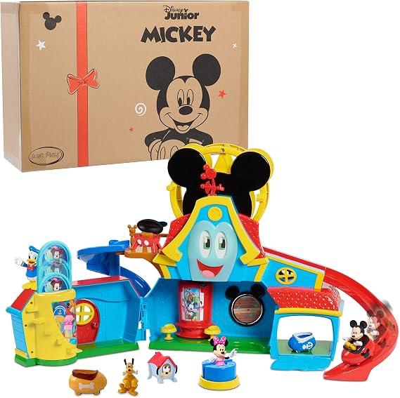 Just Play Disney Junior Mickey Mouse Funny The Fun House 13 Piece Lights & Sounds Playset with 3 Figures Toy for Kids Ages 3+