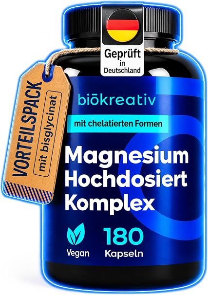 Magnesium Complex High Dose Value Pack - 180 Capsules - 400 mg per Day - with 5 Forms Magnesium Bisglycinate Citrate Malate L-Ascorbate Oxide - Vegan Laboratory Tested - 3 Month Supply