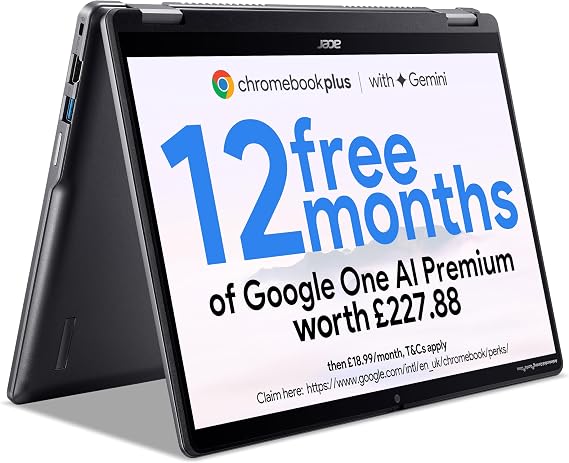 Acer Chromebook Plus Spin 514 CP514-4HN Convertible Laptop - Intel Core i3-1315U, 8GB, 128GB UFS, Integrated Graphics, 14" WUXGA Touchscreen, Chrome OS, Iron
