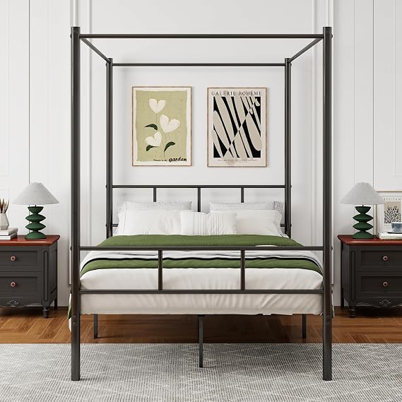Double Bed Frame, 4 Poster Bed Frame, Black