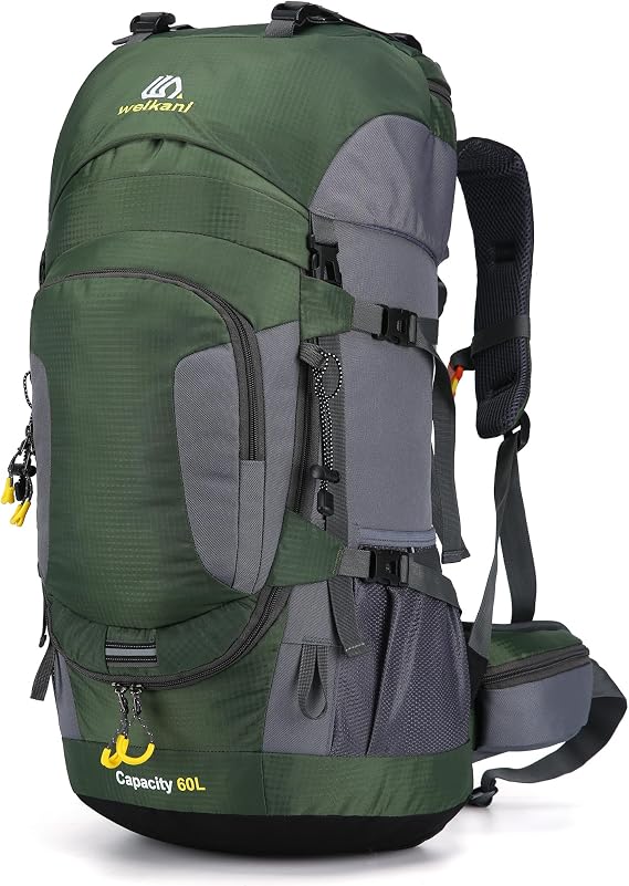 60L Hiking Backpack with Rain Cover Waterproof Lightweight Outdoor Travel Backpack Large Rucksack for Men Women High-Capacity Daypack for Hiking Trekking Camping Sport
