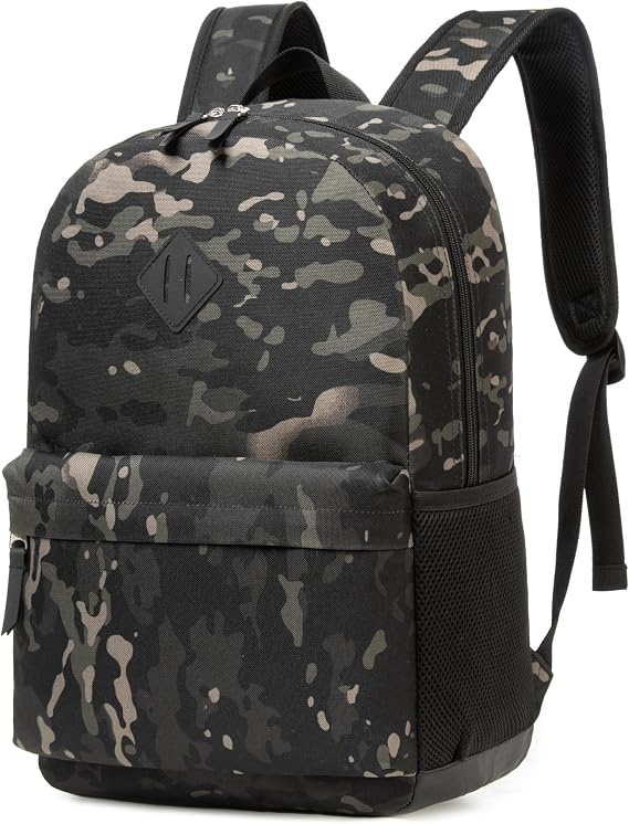 TRAILKICKER Backpack for School, Basic Bookbag 16L for Teens Middle School College, Durable Lightweight School Backpack, 15 inch Laptop Compartment, Camo Black, 17.7” H x 11.8” W x 4.7” D