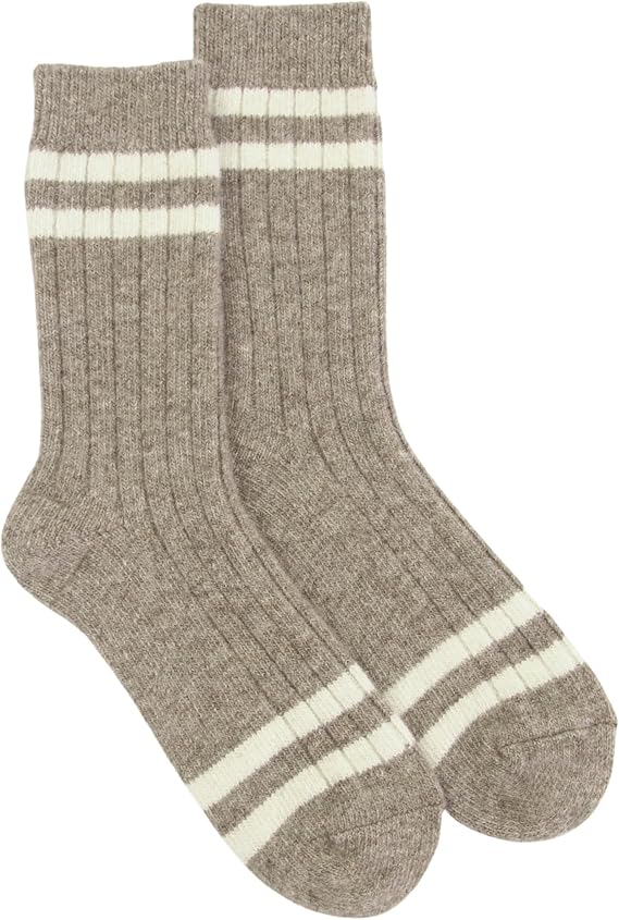 Wool Socks, Winter Knit Thick White Pattern, Cute Patterned Crazy Funny Natural Warm & Breathable, Made in Mongolia