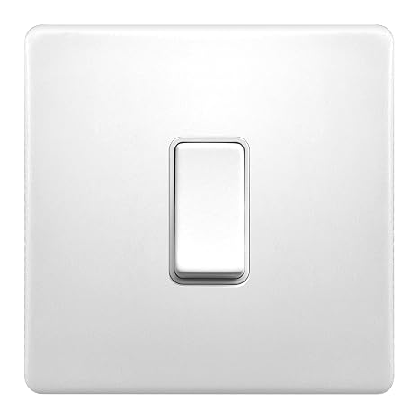 Terra Intermediate Light Switch – 1 Gang 2 Way 10AX Rated Decorative Metal Wall Switch, Designed for Multi-Location Lighting Control, LED Compatible (Matt White)
