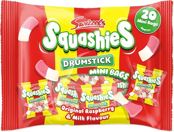 Swizzels Drumstick Squashies Sweets, Raspberry & Milk Sweets, 20 Sweet Bags
