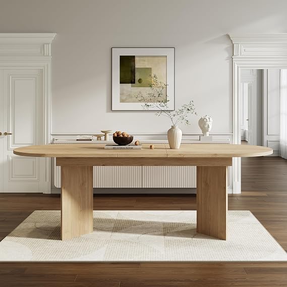 ModernLuxe Extendable Dining Table with Rounded Corners and Thickened Tabletop, Kitchen Table for 6–8 People, Simple Style, Oak Finish, 160–200 x 90 x 75 cm