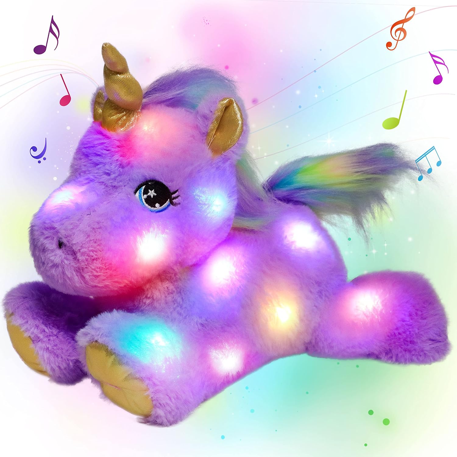 Cuteoy Glowing LED Light-up Nightlight Toys Musical Plush Stuffed Animal Singing Lullabies Birthday Christmas Plushies Gifts for Kids Boys Girls, Purple Unicorn,13"