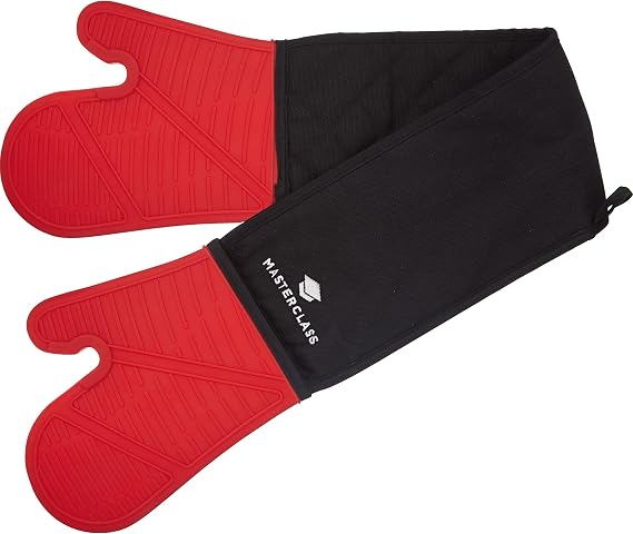 MasterClass Seamless Silicone and Cotton Double Oven Glove, Red and Black