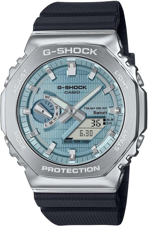 G-Shock Casio G-Steel Solar Connected Blue Dial Black Resin Strap Watch - GBM2100A-1A2, Blue, Modern