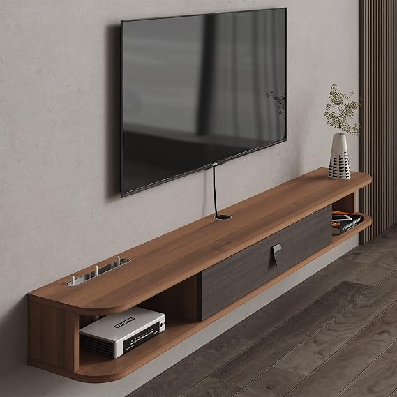 Pmnianhua Floating TV Stand, Wall Mounted TV Cabinet, Floating Shelves with Door, Modern Entertainment Media Console Center Large Storage TV Bench for Living Room & Office (120cm, Dark Brown)