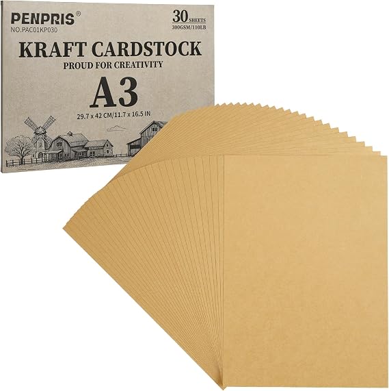 30 Sheets Kraft Brown Cardstock A3 Size 300gsm/110lb Construction Paper
