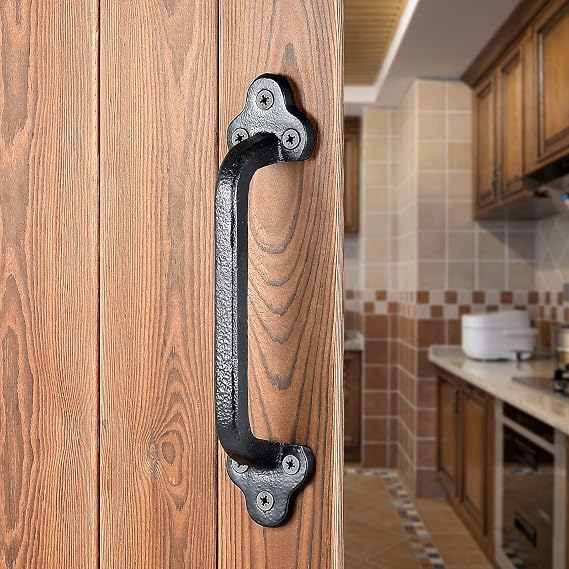 INIRET 4 Pack Cast Iron Matt Black 9.05" x 1.96" Arch & Bow Black Pull Handles for Antique, Barn, Fence, Garage, Wooden Doors & Drawers