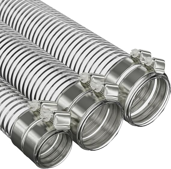 32mm (1 1/4") X 1 Metre Clear Corrugated PVC Flexible Pond Hose with 2 Pipe Clips
