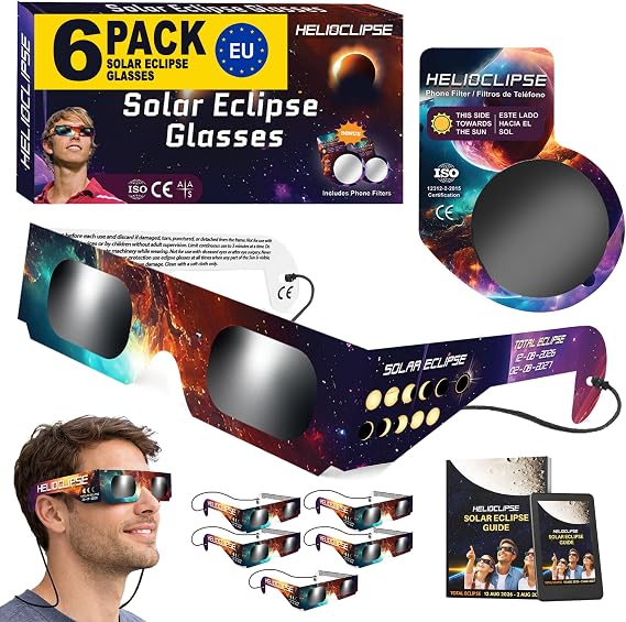 Helioclipse 6/12/25/50/100 Pack Solar Eclipse Glasses 2026 ISO 12312-2