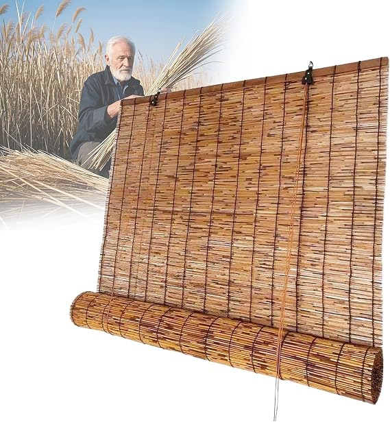 Light Filtering Bamboo Roll Up Shades for Windows 50 60 65 85 90 100 105 110 120 135 140 155,Outdoor Reed Roller Blinds,Bamboo Roman Shade Blind for Inside Outside Mount(W65cm x H230cm)